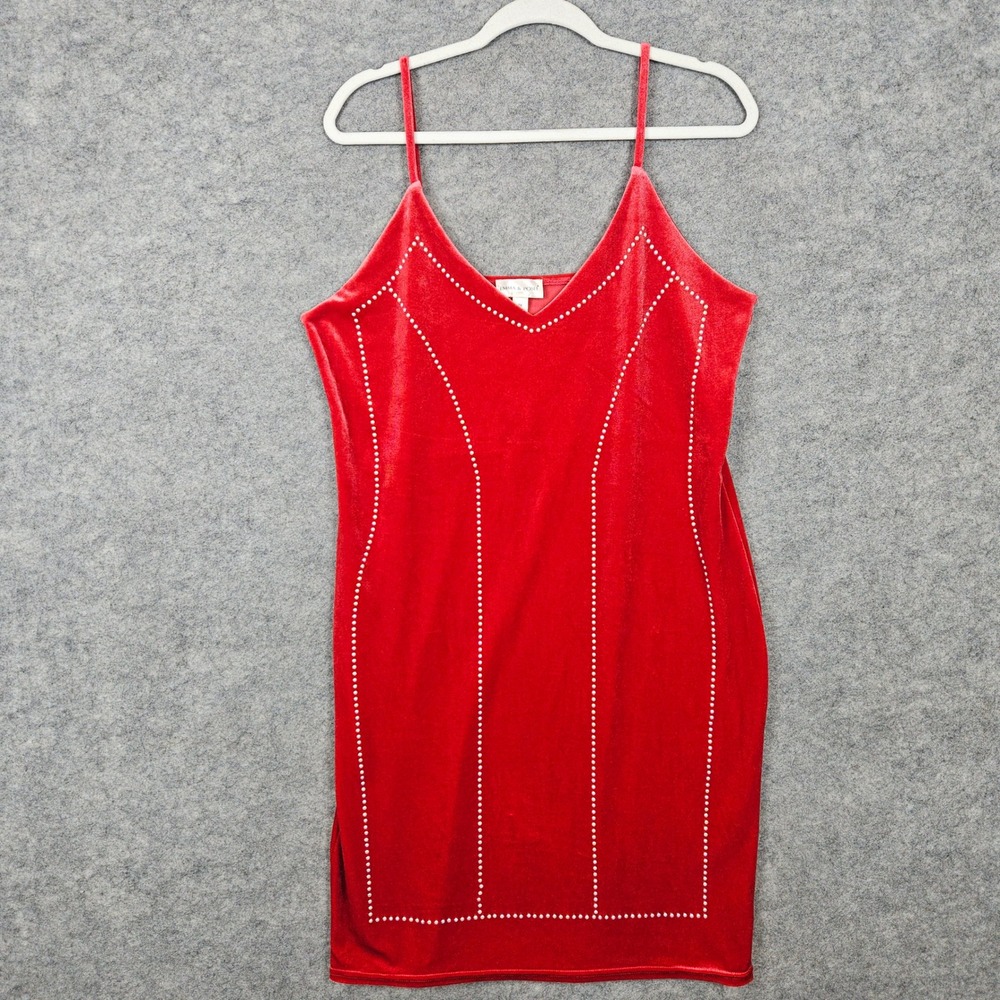 Emma & Posh Womens Red Velvet Bodycon Dress Size 2X Polyester Rhinestone Studded
